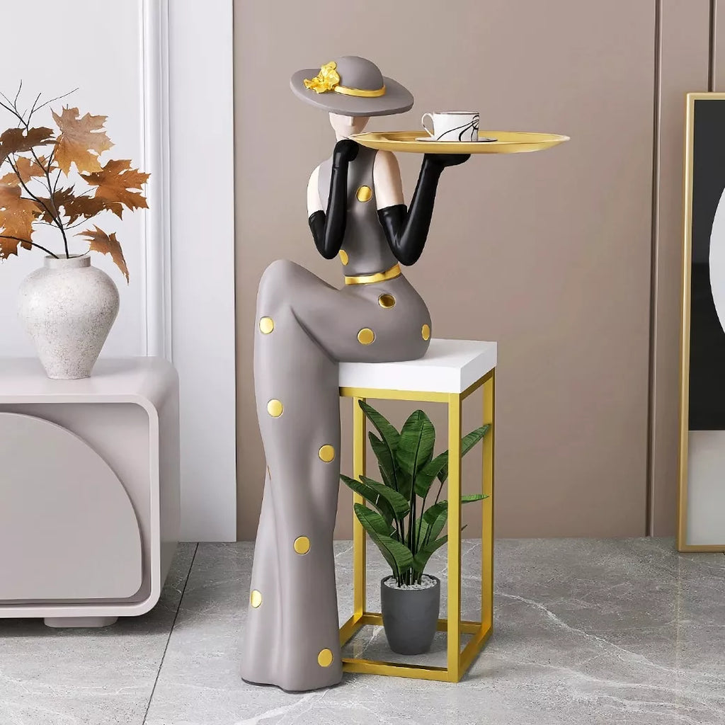 Nordic Abstract Girl Sculpture with Tray – Home Decor Accent
