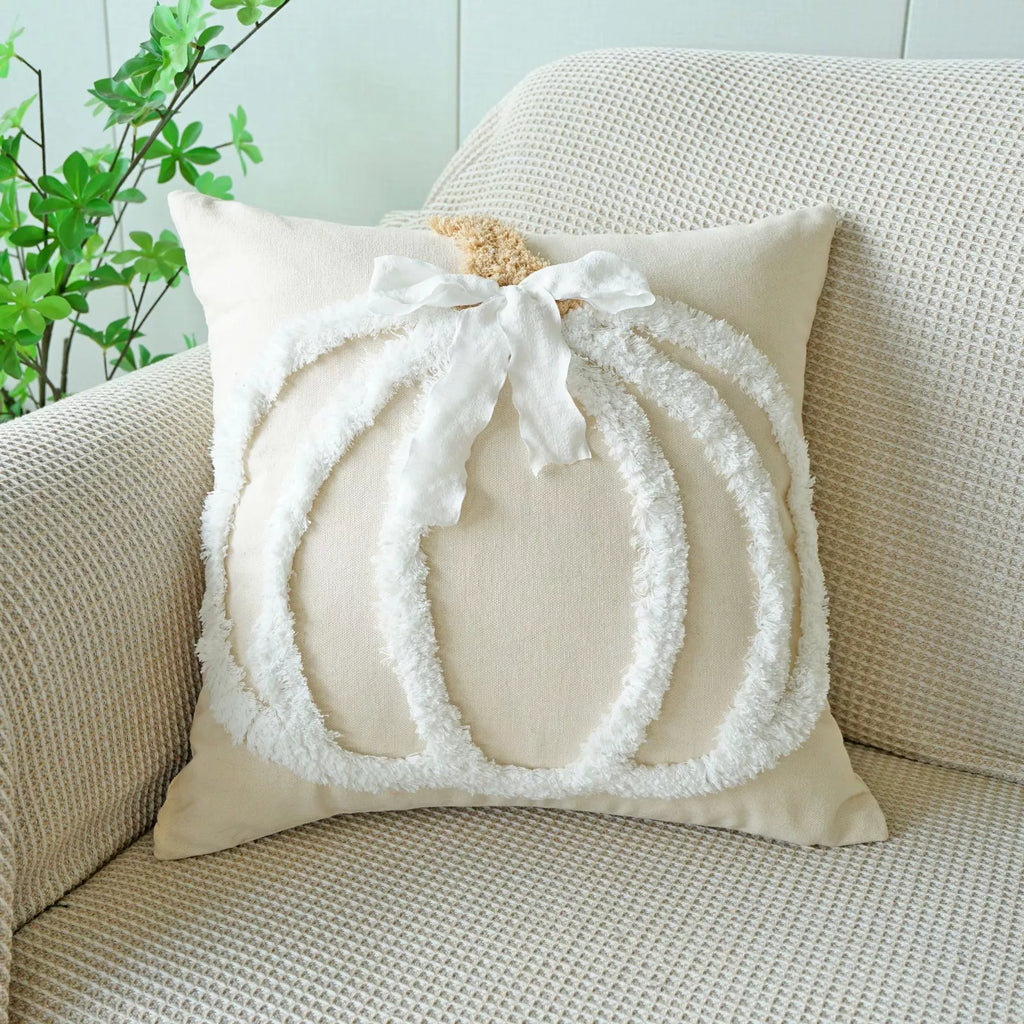 Tufted Embroidered Pumpkin Cushion Cover 18×18 Inch