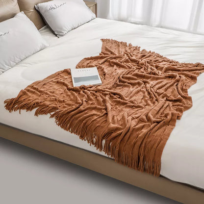 Ultra-Soft Jacquard Knit Tassel Throw Blanket