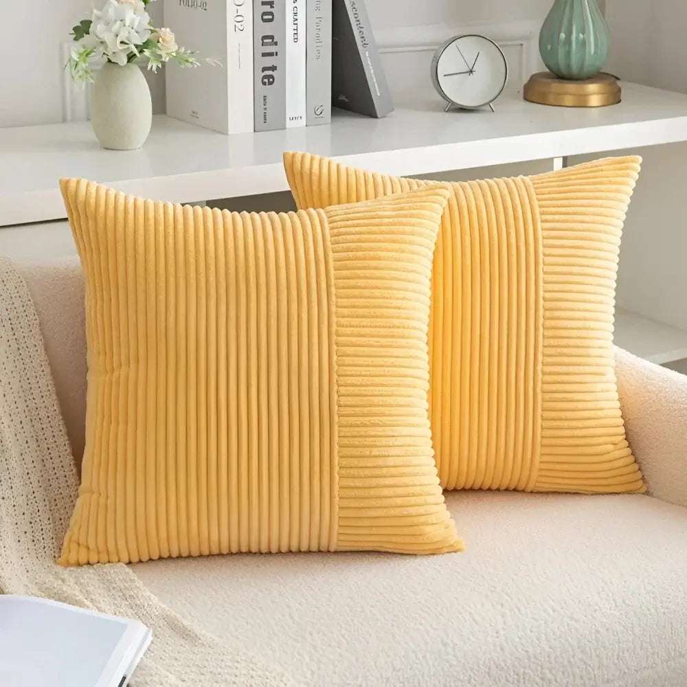 Set of 2 Corduroy Patchwork Throw Pillow Covers with Invisible Zipper
