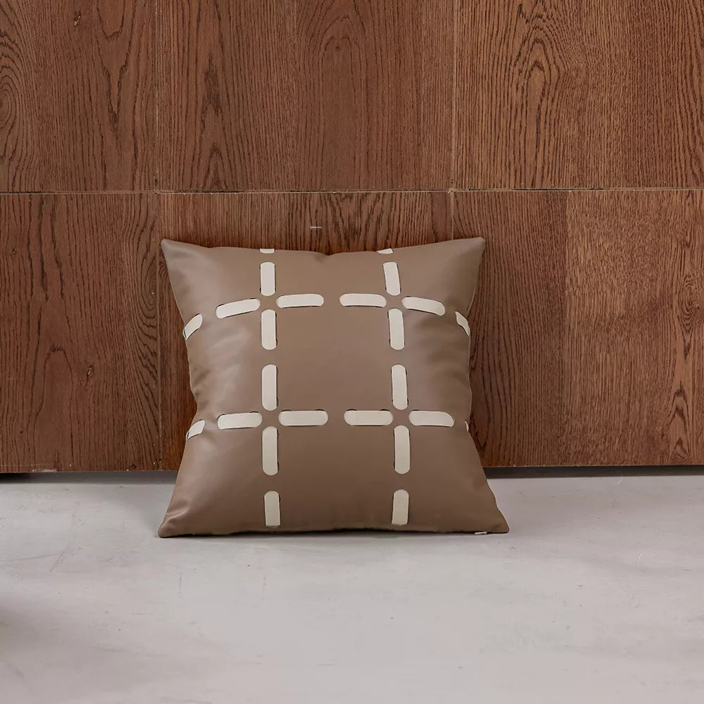 Luxury Brown 18″x18″ Jacquard Leather Throw Pillow Cover