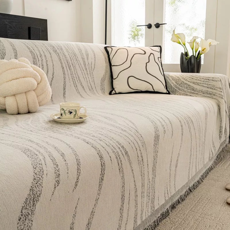 All-Inclusive Chenille Sofa Cover with Tassels – Anti-Scratch, Non-Slip & Cozy