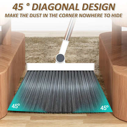 Squeegee Broom Dustpan Floor Brush Set with Stand - Adjustable Handle, Non-Stick, Hair Removal