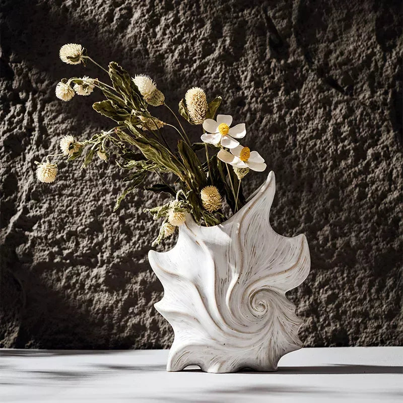 Ceramic Conch Vase – Modern Minimalist Tabletop Home Décor Accent - DSARD