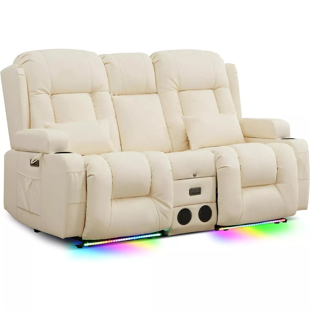 Power Reclining Loveseat with Massage, Heat & LED – Home Theater Chaise Sofa - DSARD