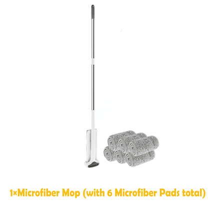 360° Rotating Flat Floor Mop with Self-Wringing Microfiber Pads