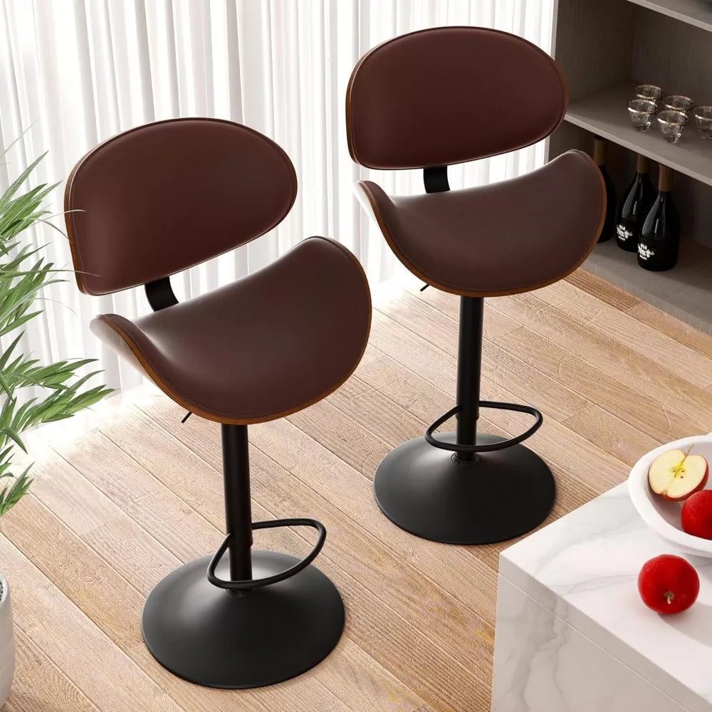 Swivel Bar Stools Set of 2, Adjustable Height with Backrest and Footrest – PU Leather Upholstered - DSARD