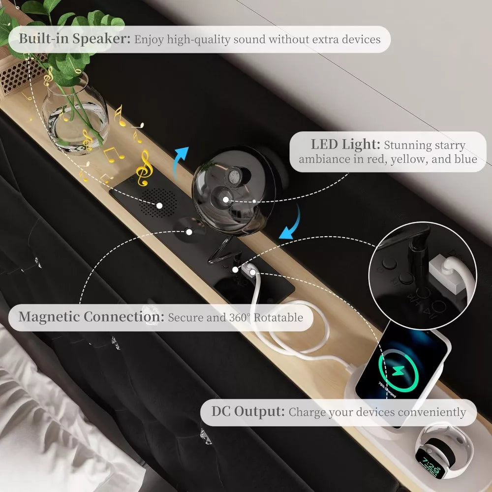Queen LED Bed Frame with Galaxy Projector, Storage Drawers & Tall Headboard - DSARD
