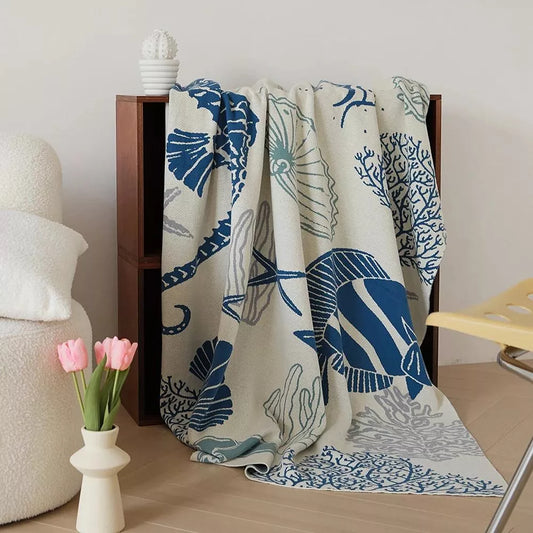 Coastal Ocean Cotton Knit Throw Blanket