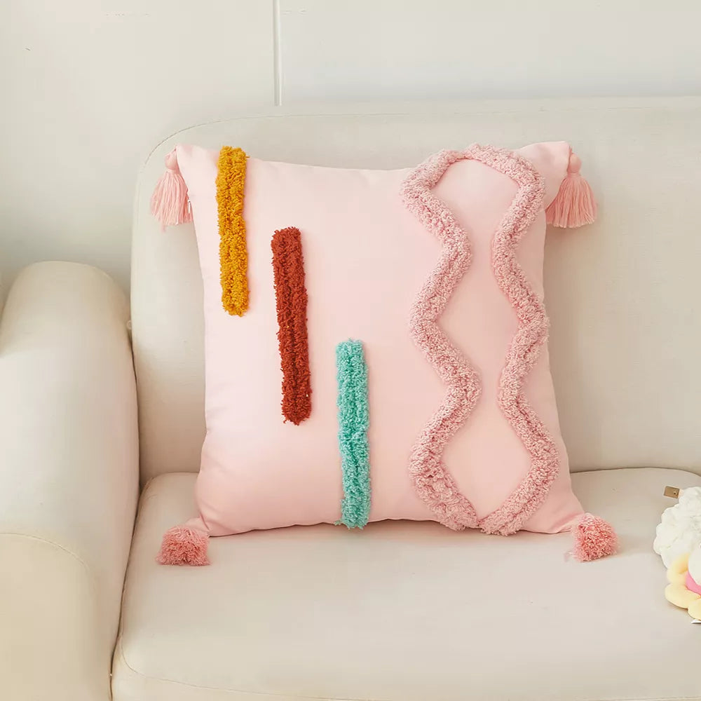 Bohemian Tufted 18x18in Throw Pillow Cover – Removable & Washable