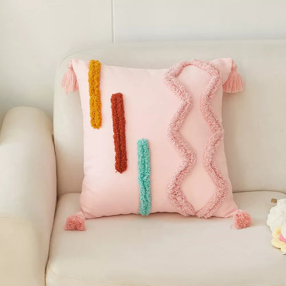 Bohemian Tufted 18x18in Throw Pillow Cover – Removable & Washable