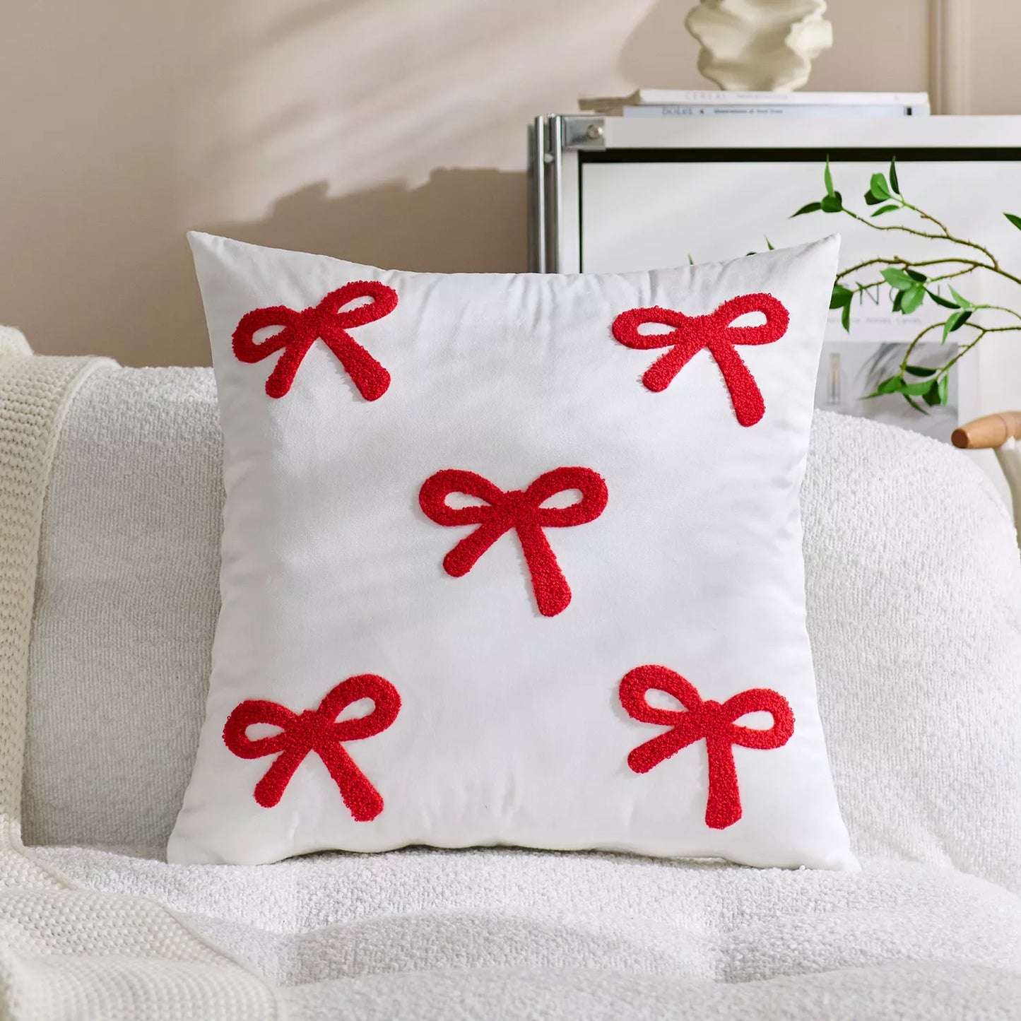Velvet Sofa Pillowcase with Bowknot