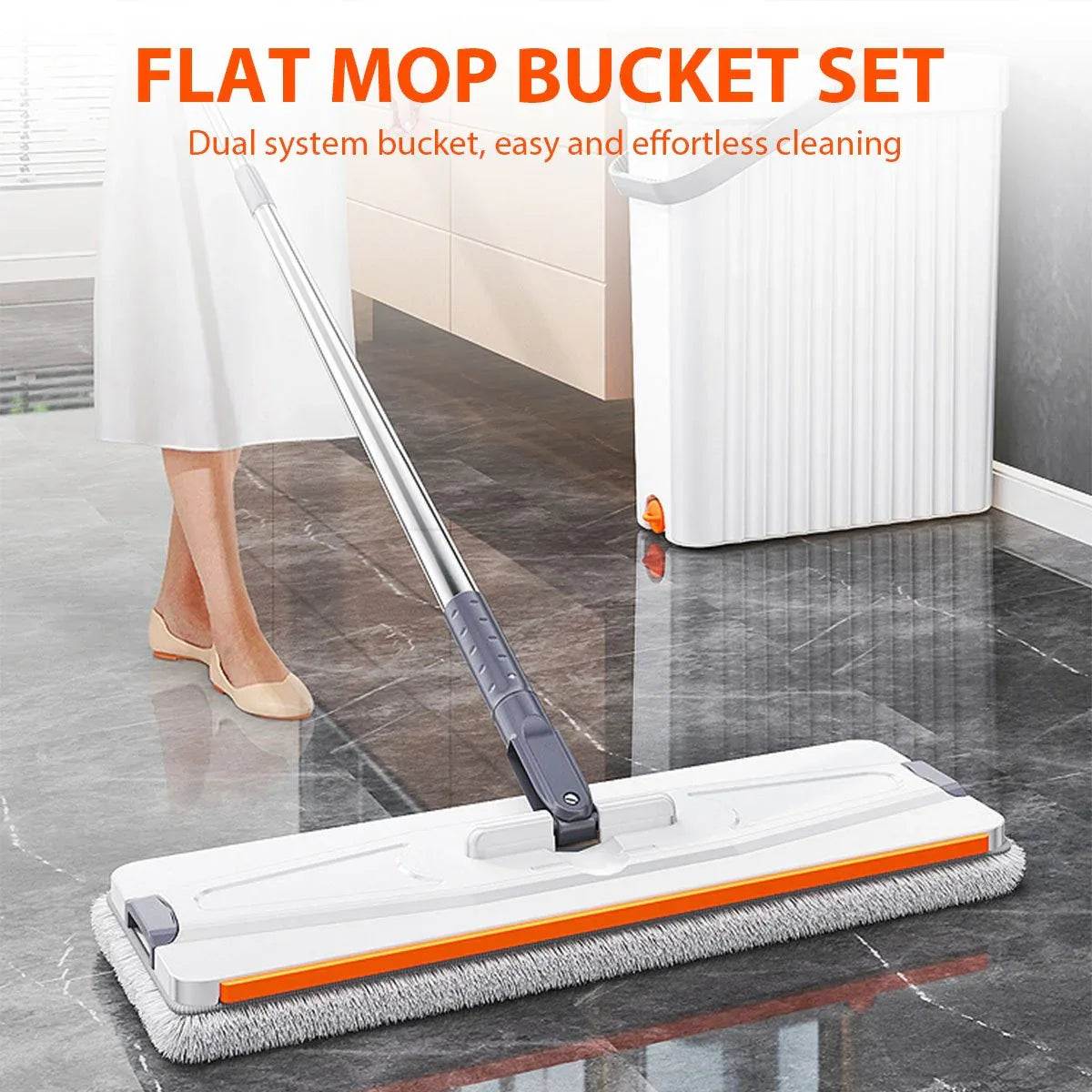 360 Rotating Flat Mop with Washable Microfiber Cloth & Handfree Mop Bucket Set - DSARD