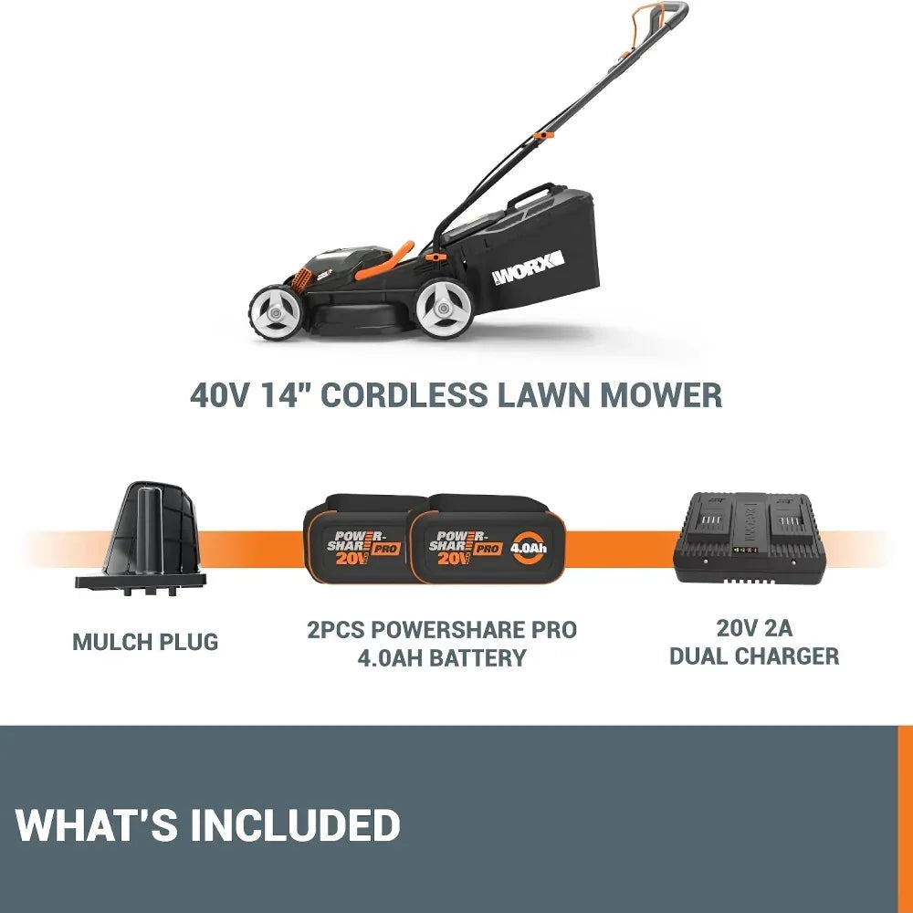 DSARD Efficient 40V Cordless 14″ Lawn Mower with Dual Batteries & Charger - DSARD