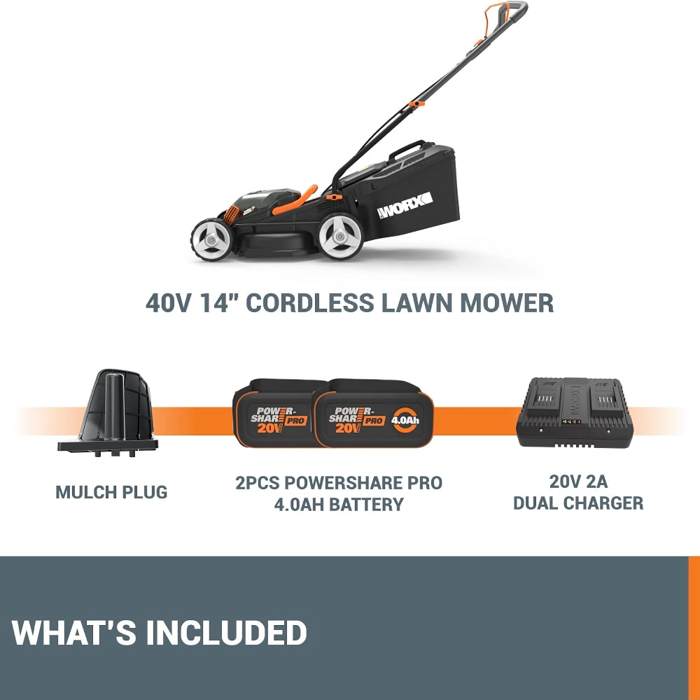 DSARD Efficient 40V Cordless 14″ Lawn Mower with Dual Batteries & Charger