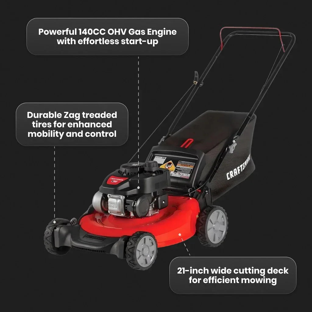 DSARD Gas Powered Lawn Mower, 21-Inch 3-in-1 Mulching Push Mower with Bag, 140cc - DSARD
