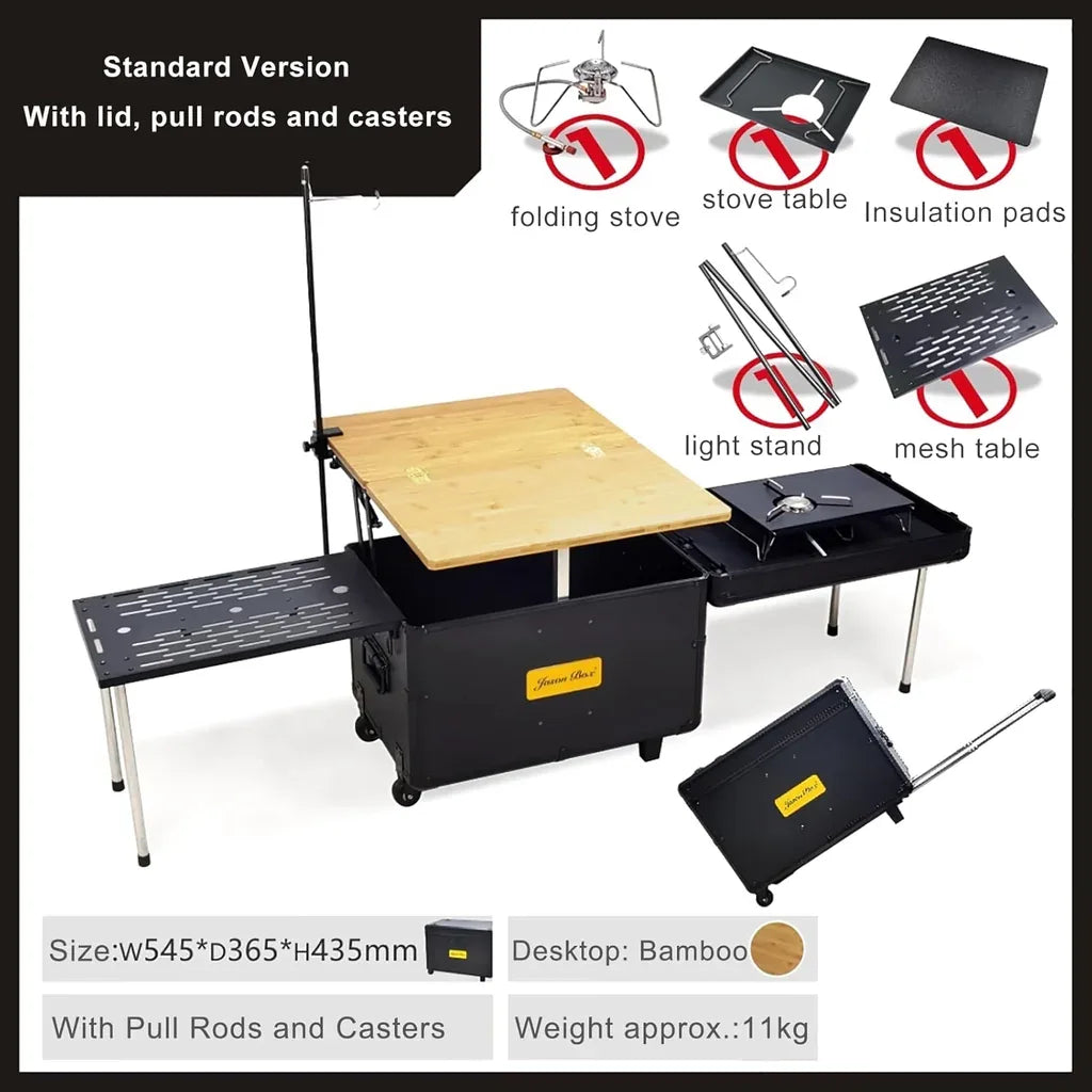DSARD Versatile Mobile Kitchen Cart with Folding Table – Ideal for Outdoor Picnics, Camping & BBQs - DSARD