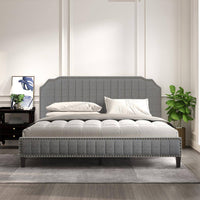 Modern Linen Upholstered Platform Bed with Nailhead Trim - DSARD