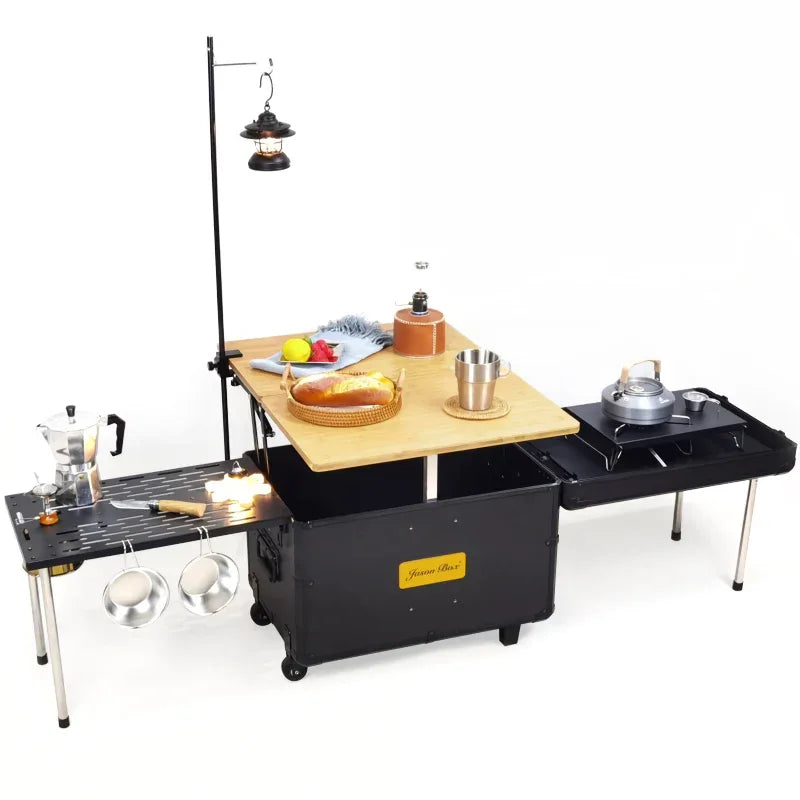 DSARD Versatile Mobile Kitchen Cart with Folding Table – Ideal for Outdoor Picnics, Camping & BBQs - DSARD
