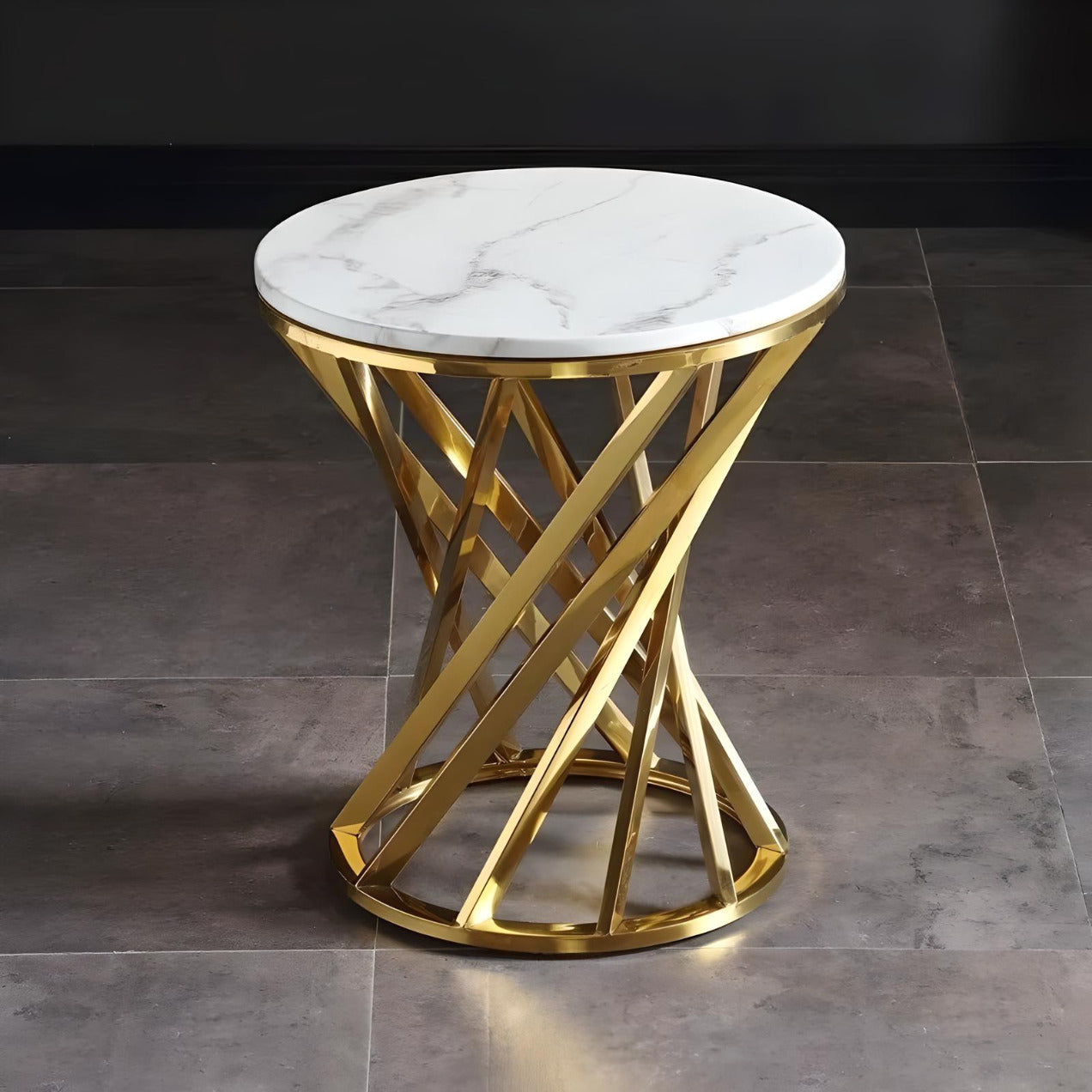 Luxury Marble Round Coffee Table with Gold Stainless Steel Base - DSARD