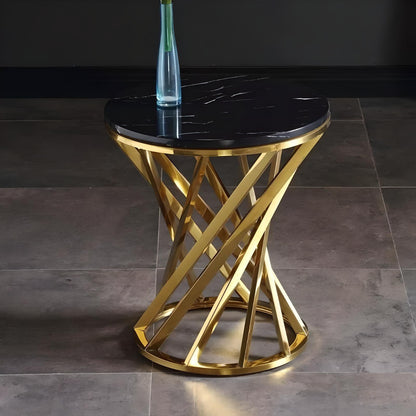 Luxury Marble Round Coffee Table with Gold Stainless Steel Base - DSARD