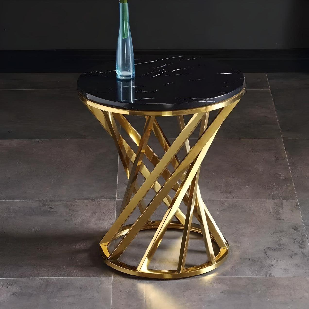 Luxury Marble Round Coffee Table with Gold Stainless Steel Base - DSARD