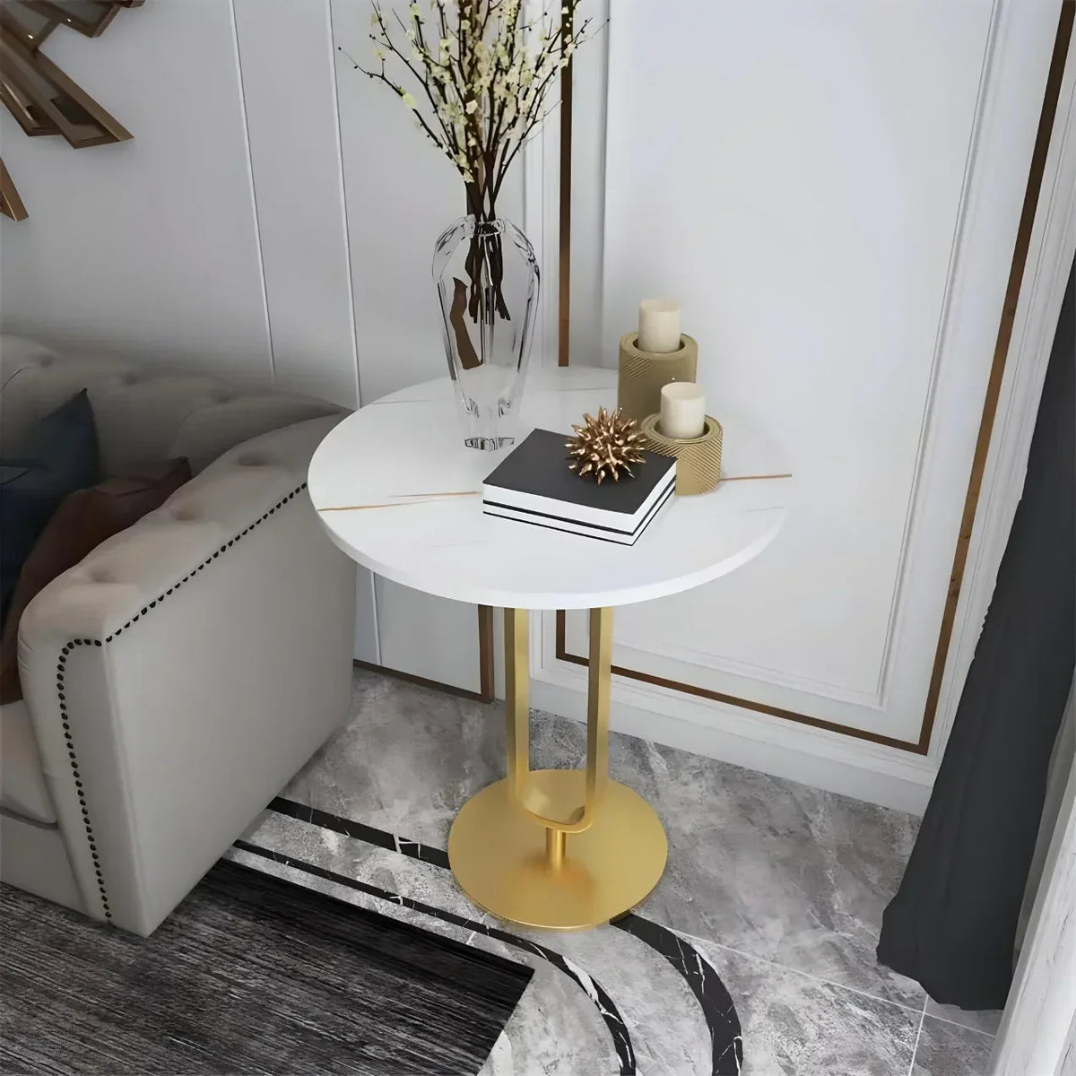 Chic Nordic-Inspired Slate Round Side Table for Modern Homes - DSARD - DSARD