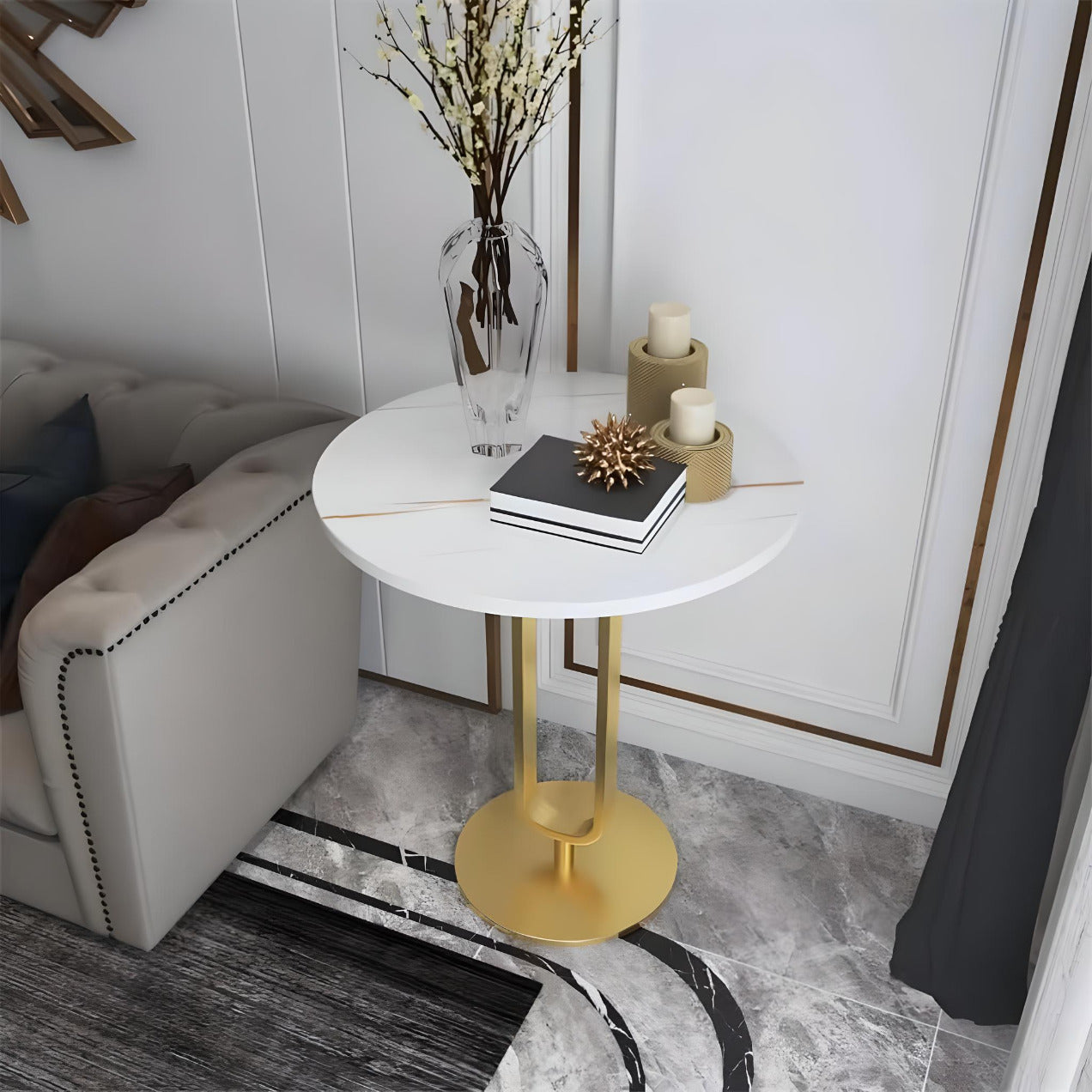 Chic Nordic-Inspired Slate Round Side Table for Modern Homes - DSARD