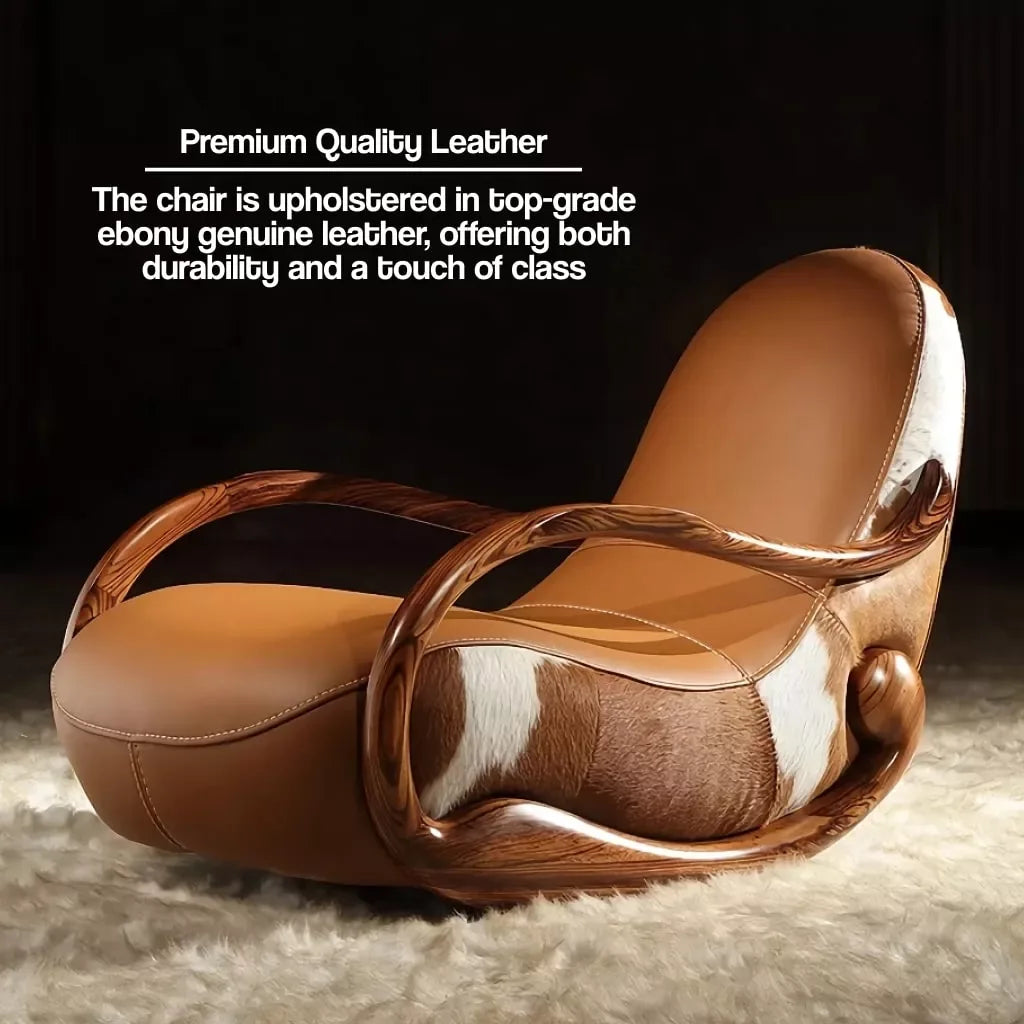 Elegant Ebony Genuine Leather Rocking Chair: Modern Minimalist Luxury Chaise Lounge - DSARD - DSARD