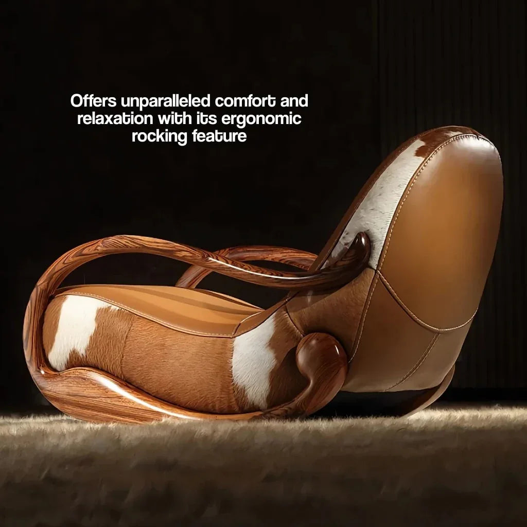 Elegant Ebony Genuine Leather Rocking Chair: Modern Minimalist Luxury Chaise Lounge - DSARD - DSARD