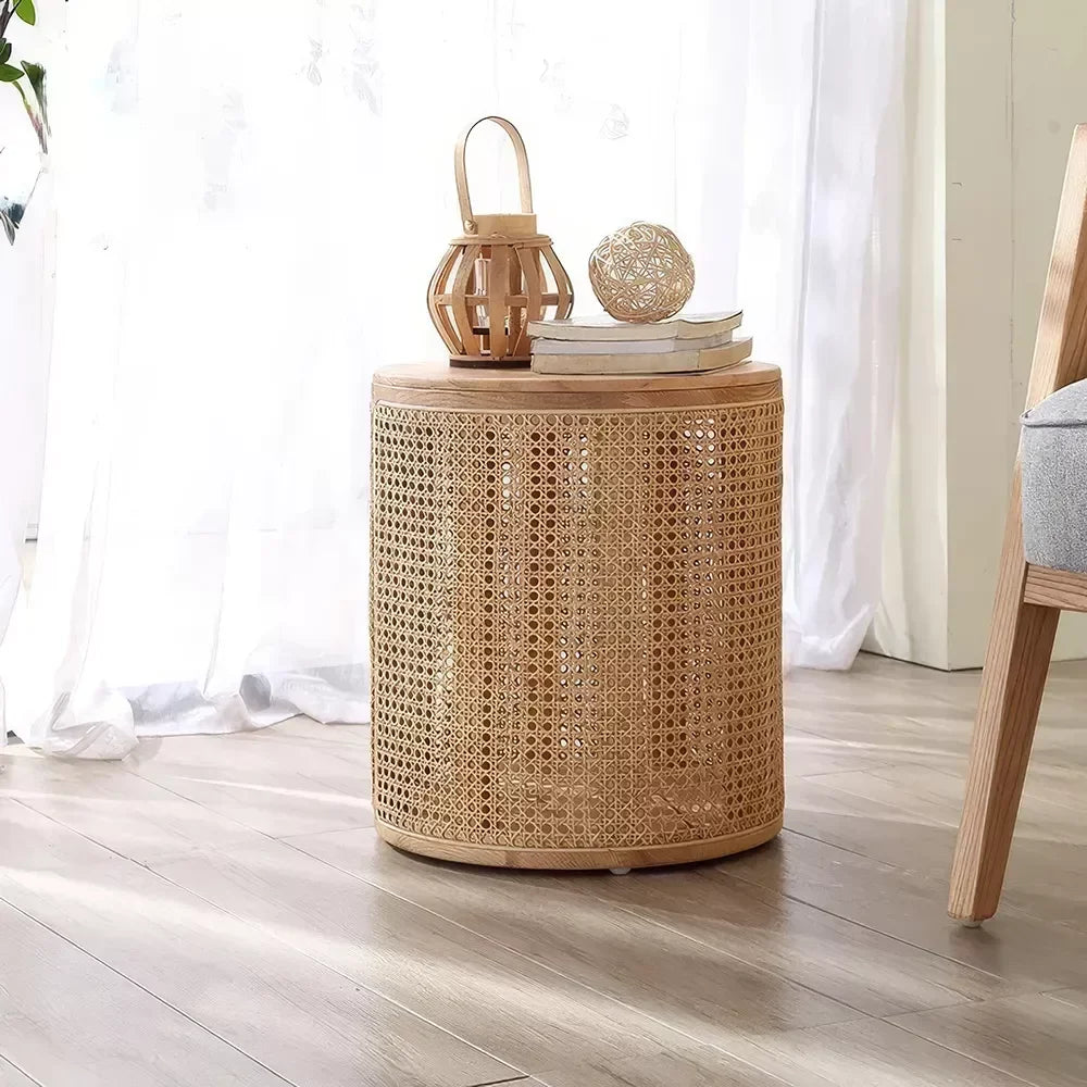 Round Rattan Wood Coffee Table – Modern Chinese Style