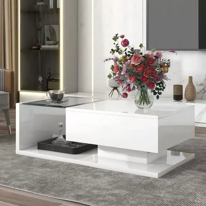 Modern Minimalist Coffee Table with Tempered Glass Top and High-Gloss Wooden Base - DSARD
