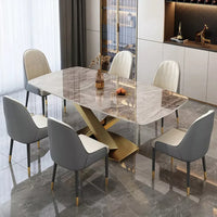 Luxurious Marble-Effect Oval Dining Table for 8 – Modern Chinese Style - DSARD