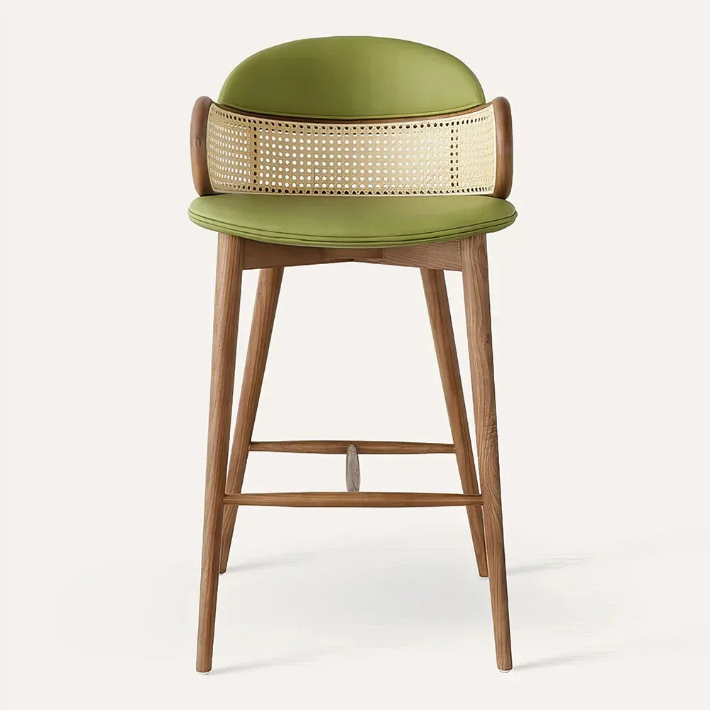 Solid Wood Rattan Kitchen Counter & Bar Chair – Modern Minimalist Style with Handrails - DSARD