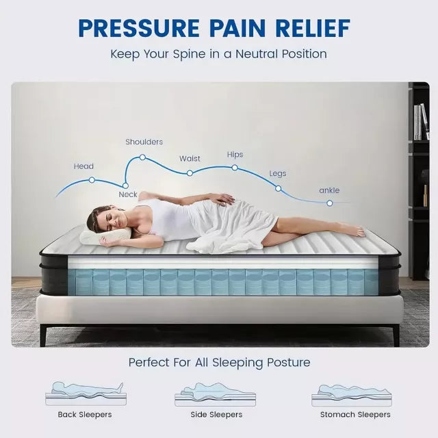 Queen Size 12-Inch Memory Foam Hybrid Mattress with Pocket Springs - DSARD