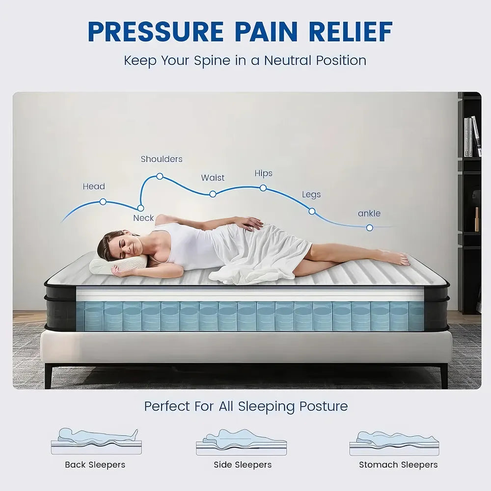 Queen Size 12-Inch Memory Foam Hybrid Mattress with Pocket Springs - DSARD