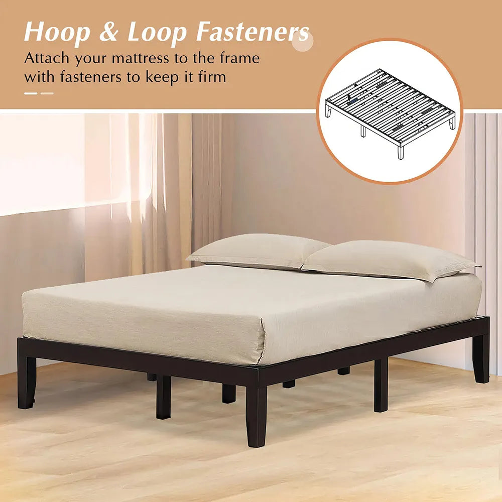 Queen Size Wooden Bed Frame with 10″ Multi-Layer Memory Foam Mattress – Espresso Finish - DSARD