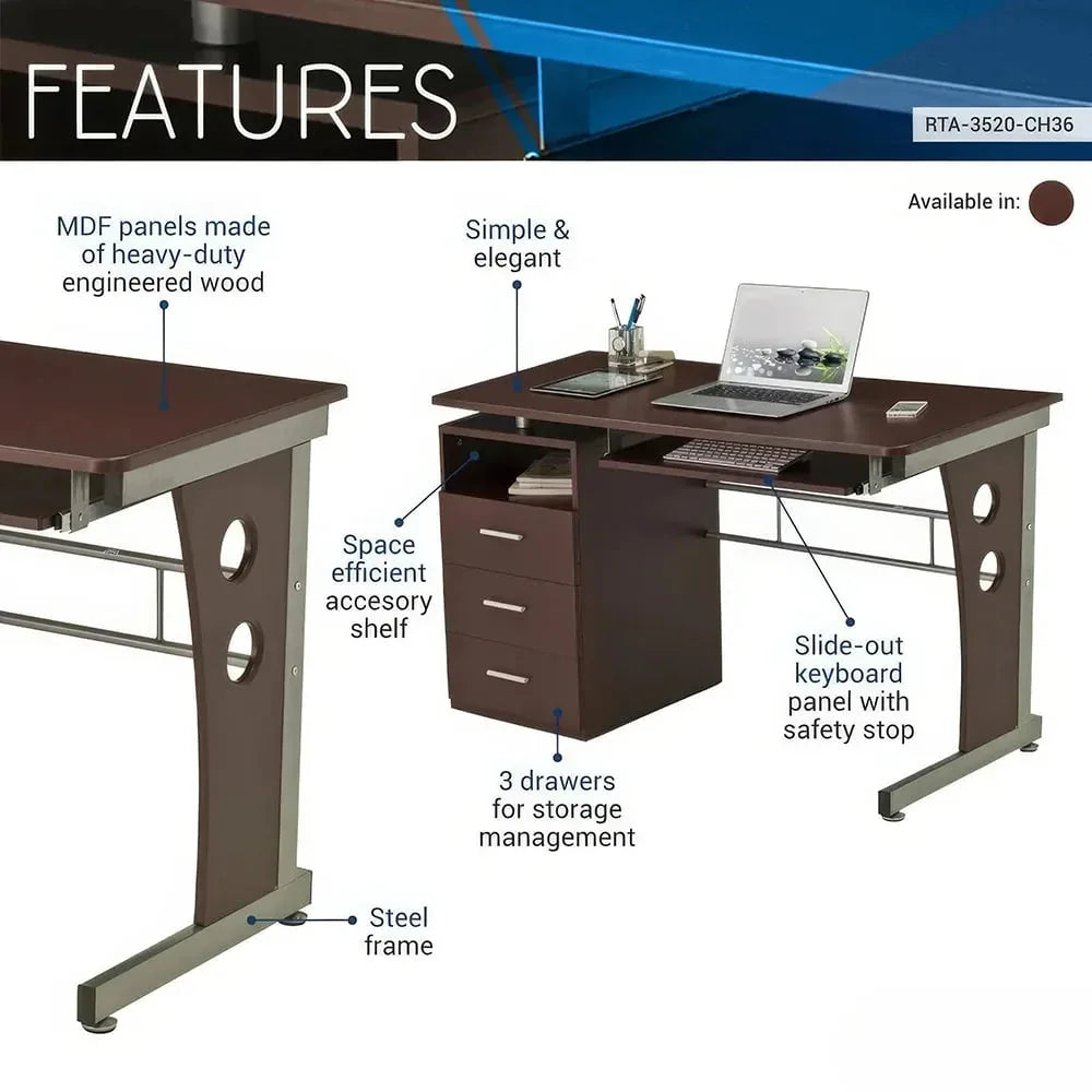 Elegant Chocolate Computer Desk with Ample Storage and Durable Design - DSARD - DSARD