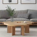 Ash Wood Rattan Round Coffee Table – Low Sofa Side Table