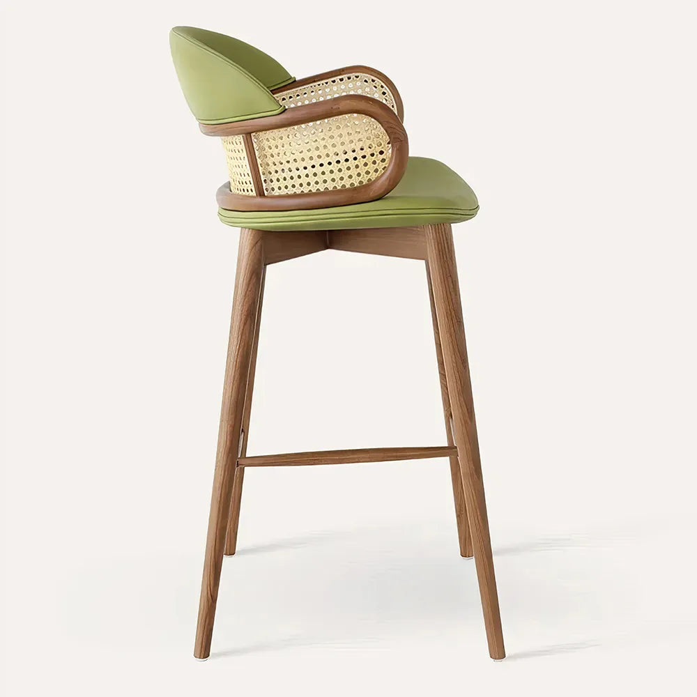 Solid Wood Rattan Kitchen Counter & Bar Chair – Modern Minimalist Style with Handrails - DSARD