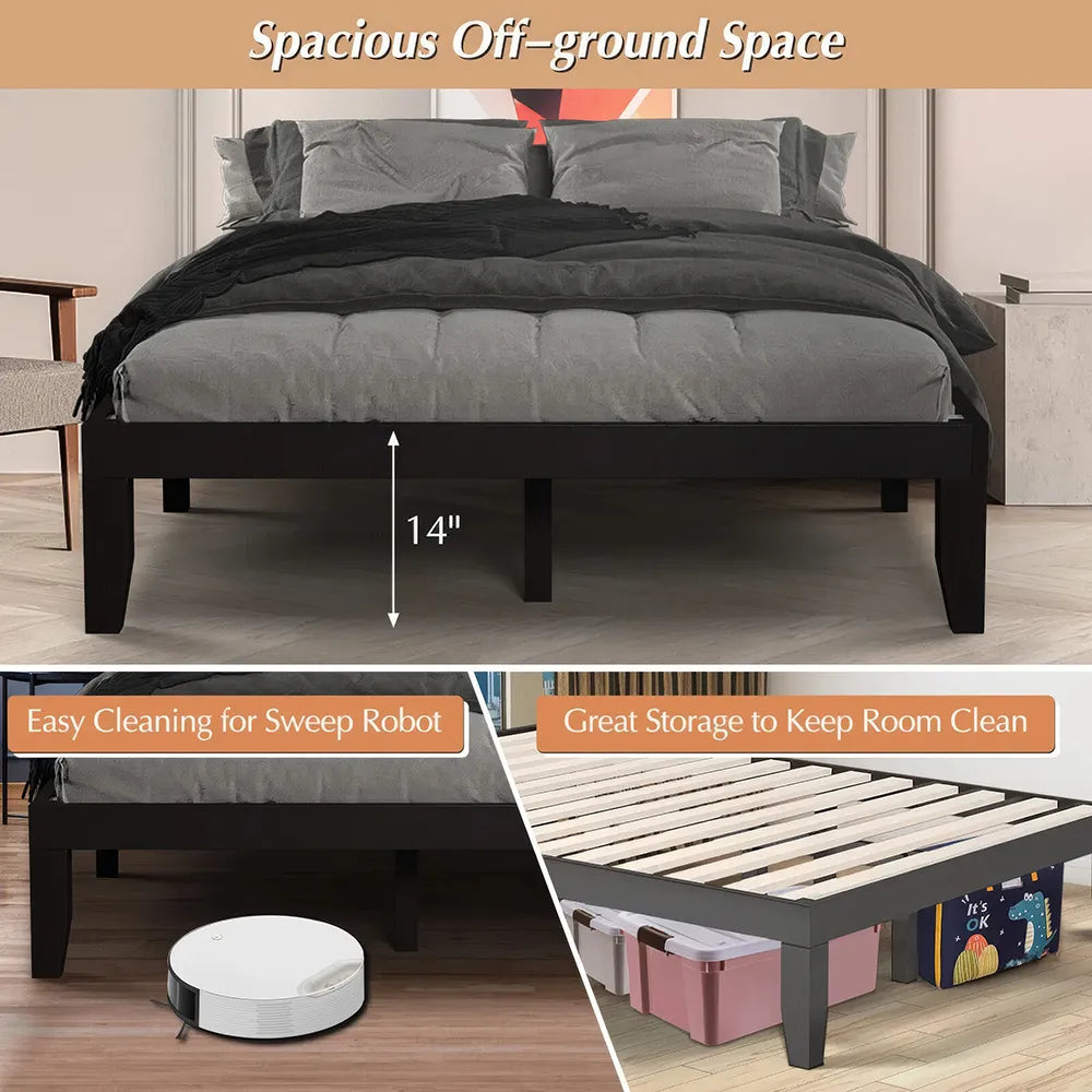 Queen Size Wooden Bed Frame with 10″ Multi-Layer Memory Foam Mattress – Espresso Finish - DSARD