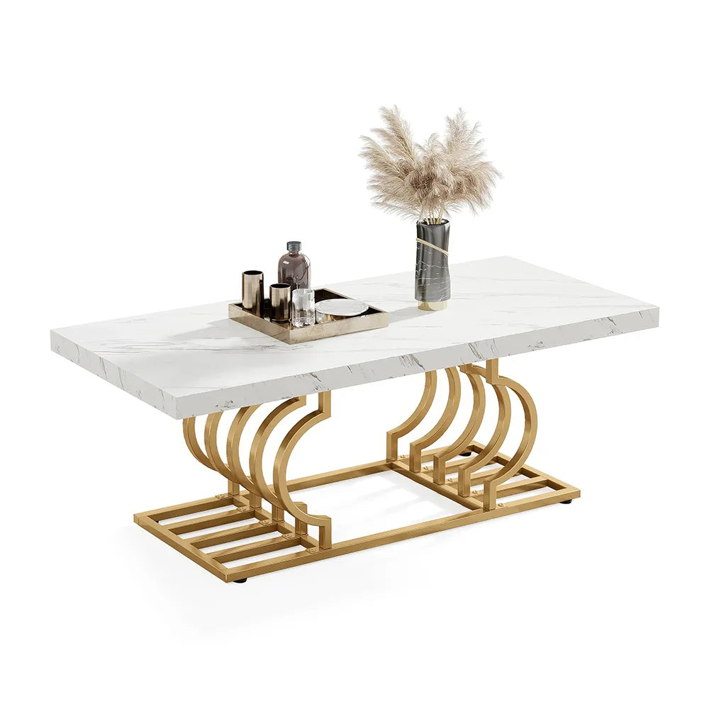 Elegant Faux Marble Coffee Table with Geometric Gold Frame - DSARD