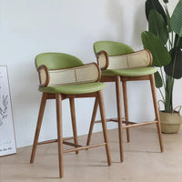 Solid Wood Rattan Kitchen Counter & Bar Chair – Modern Minimalist Style with Handrails - DSARD