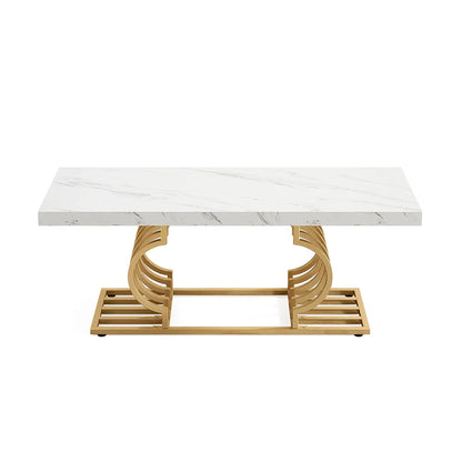 Elegant Faux Marble Coffee Table with Geometric Gold Frame - DSARD
