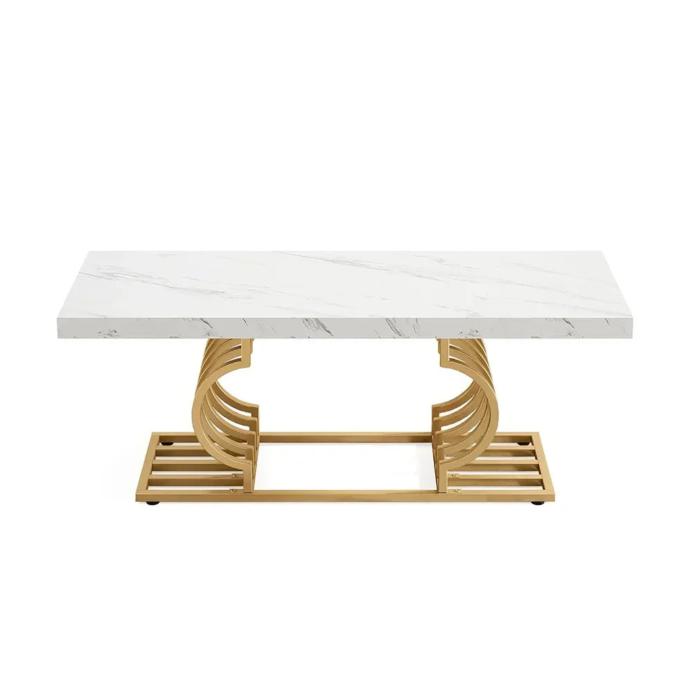 Elegant Faux Marble Coffee Table with Geometric Gold Frame - DSARD - DSARD