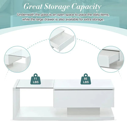 Modern Minimalist Coffee Table with Tempered Glass Top and High-Gloss Wooden Base - DSARD