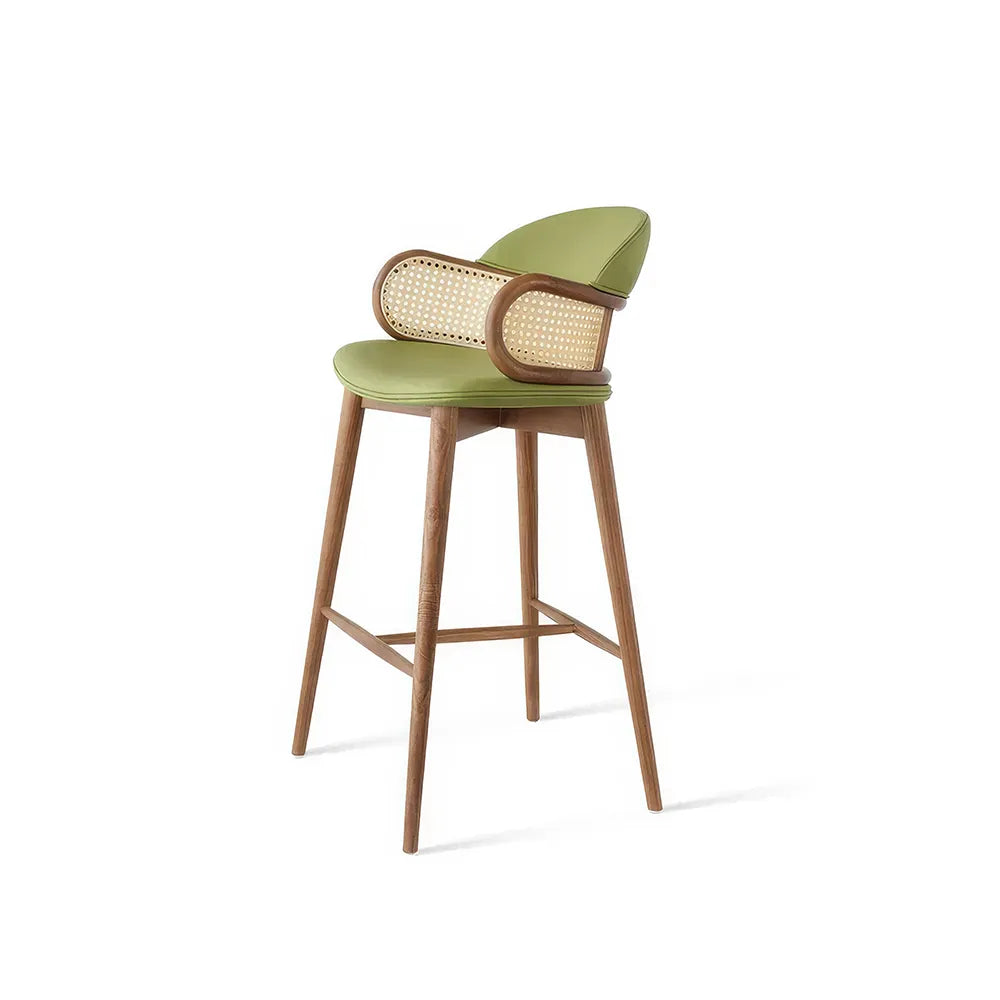 Solid Wood Rattan Kitchen Counter & Bar Chair – Modern Minimalist Style with Handrails - DSARD