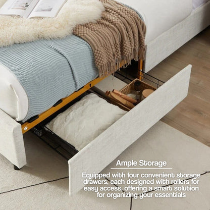 Queen Size Bed with Steamed Bread Backrest and Storage Drawers - DSARD