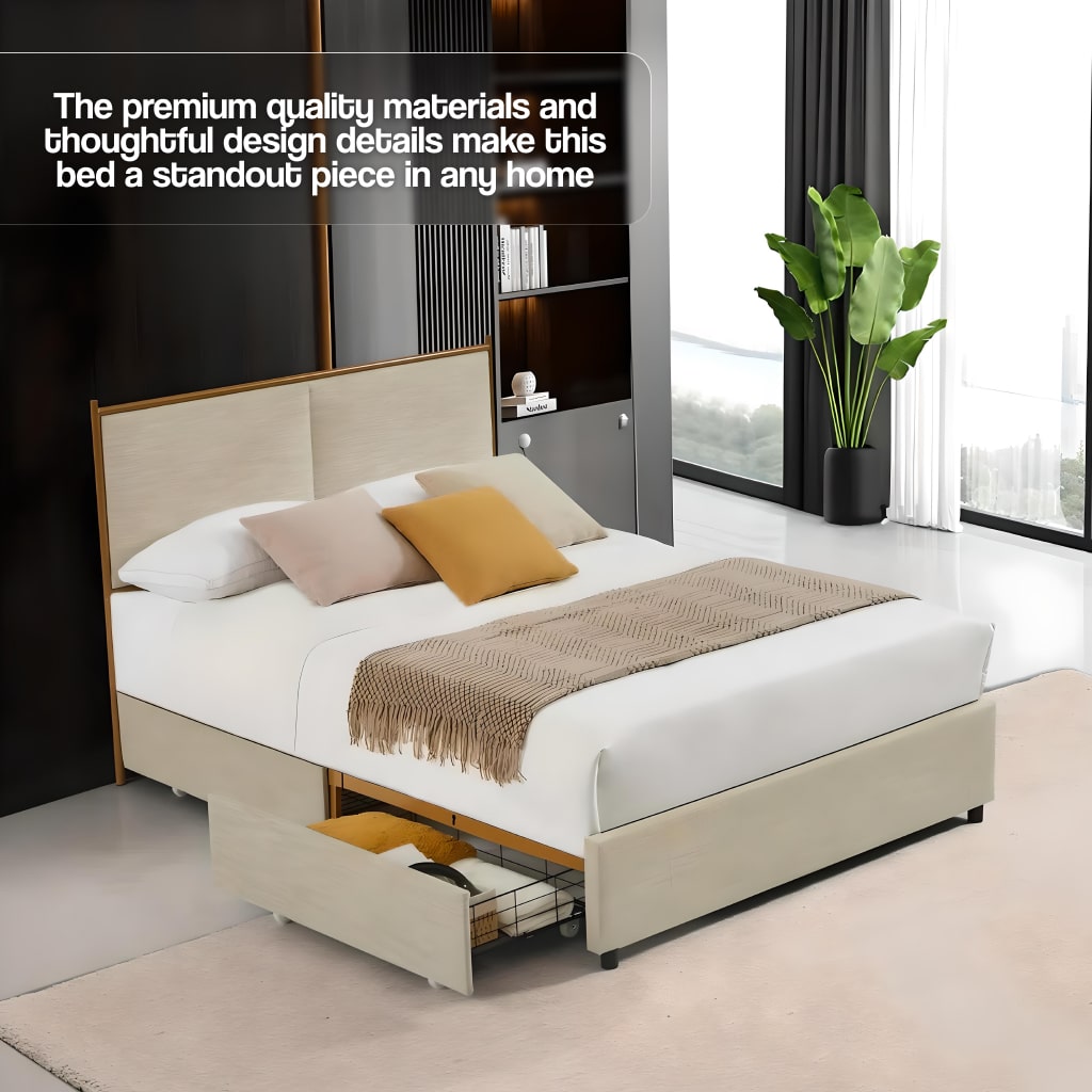 Queen Size Bed with Steamed Bread Backrest and Storage Drawers - DSARD