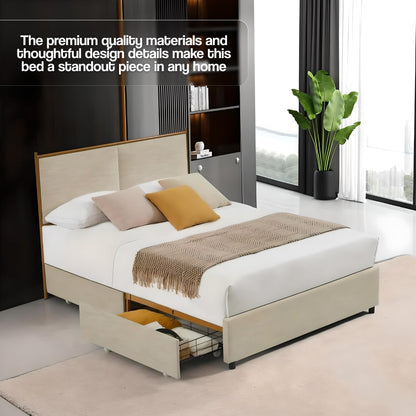 Queen Size Bed with Steamed Bread Backrest and Storage Drawers - DSARD